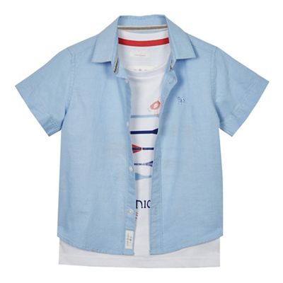 Boys' blue short-sleeved oxford shirt and t-shirt set